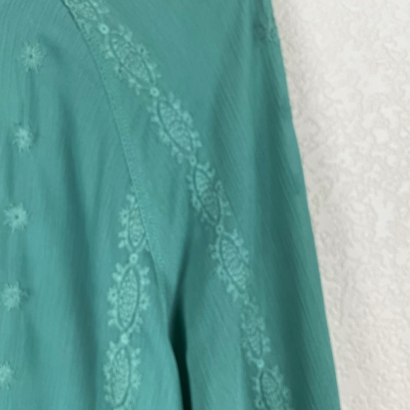 Democracy Green Embroidered Boho Blouse Size L - Picture 5 of 9